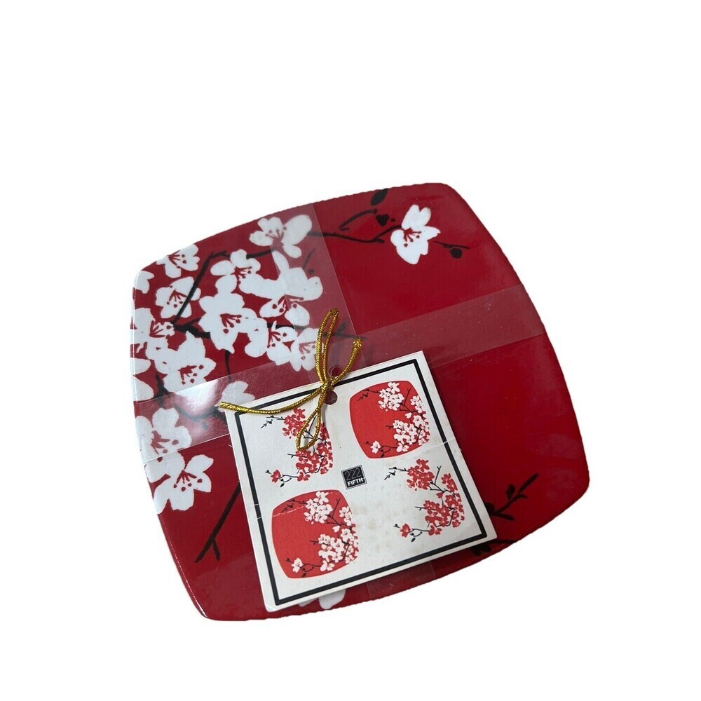 Stunning Set of 4 Vintage 222 Fifth PTS MIA BLOSSOMS-RED Appetizer Bread Plates
